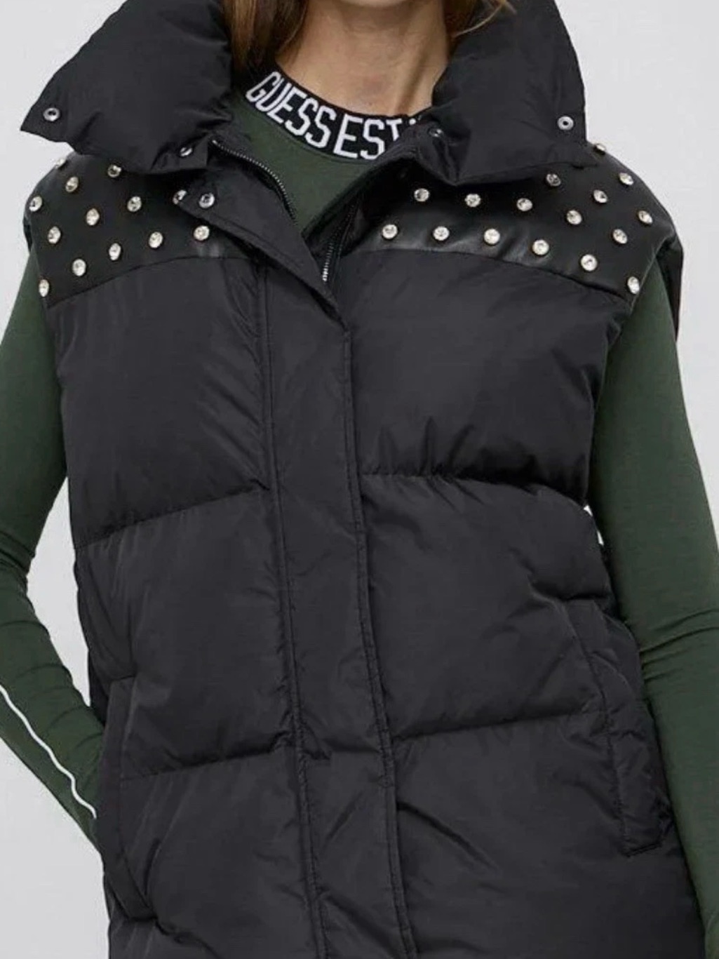 Black Studded Puffer Vest - Guess